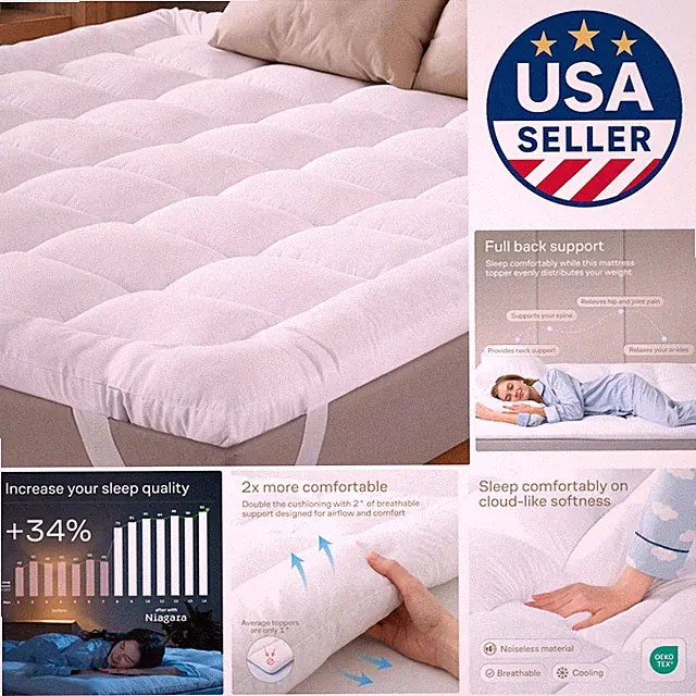 Breathable King Mattress Pad - Noiseless Pillow Top for Cooler Sleep Experience