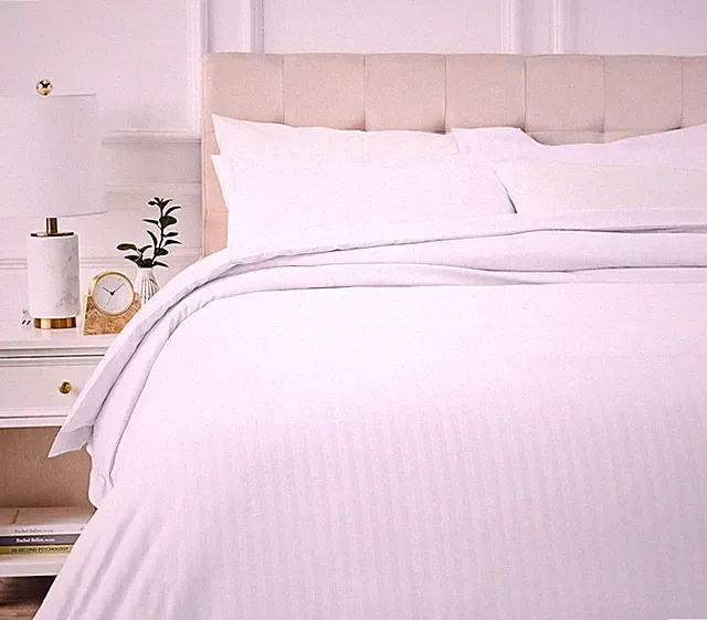 Brushed Microfiber 3-Piece Duvet Cover Set, Full/Queen, Bright White, Striped