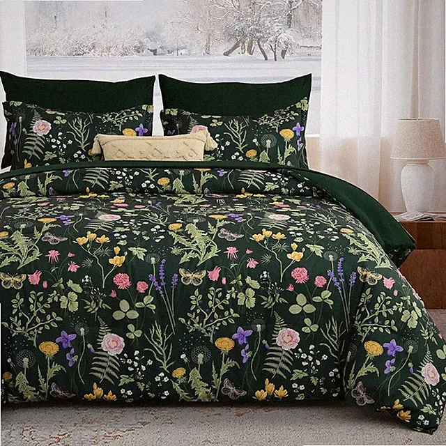 Floral Botanical Butterfly Comforter Set Bed in a Bag Lightweight Microfiber