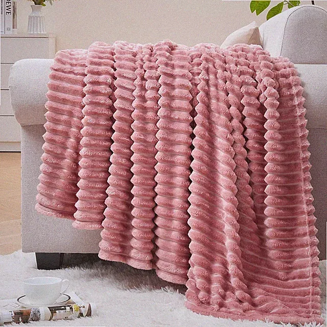 Fluffy Lightweight Fleece Blanket, 50x60 Inches, Warm Sofa Bed Throw, Pink