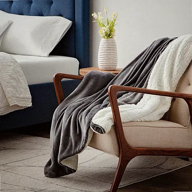 JML Sherpa Flannel Fleece Reversible Blanket Extra Soft Brush Fabric Twin Throw