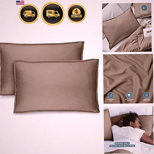 King Pillow Shams Set of 2 Microfiber 1800 Ultra-Soft Double Brushed Taupe