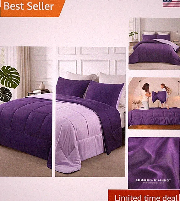 Lightweight Reversible Queen Size Comforter Set, Down Alternative Comforter w...