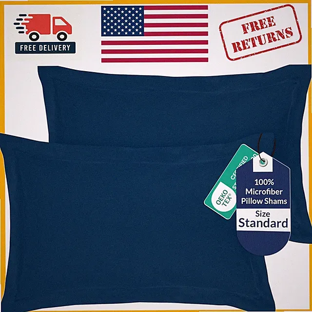 Luxury Navy Pillow Shams Set - 2 Pack 20x26in Microfiber, Super Soft Comfort