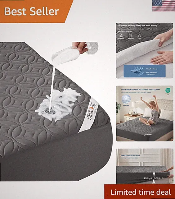 Luxury Queen Mattress Pad - Waterproof, Deep Pocket, and Noiseless Design