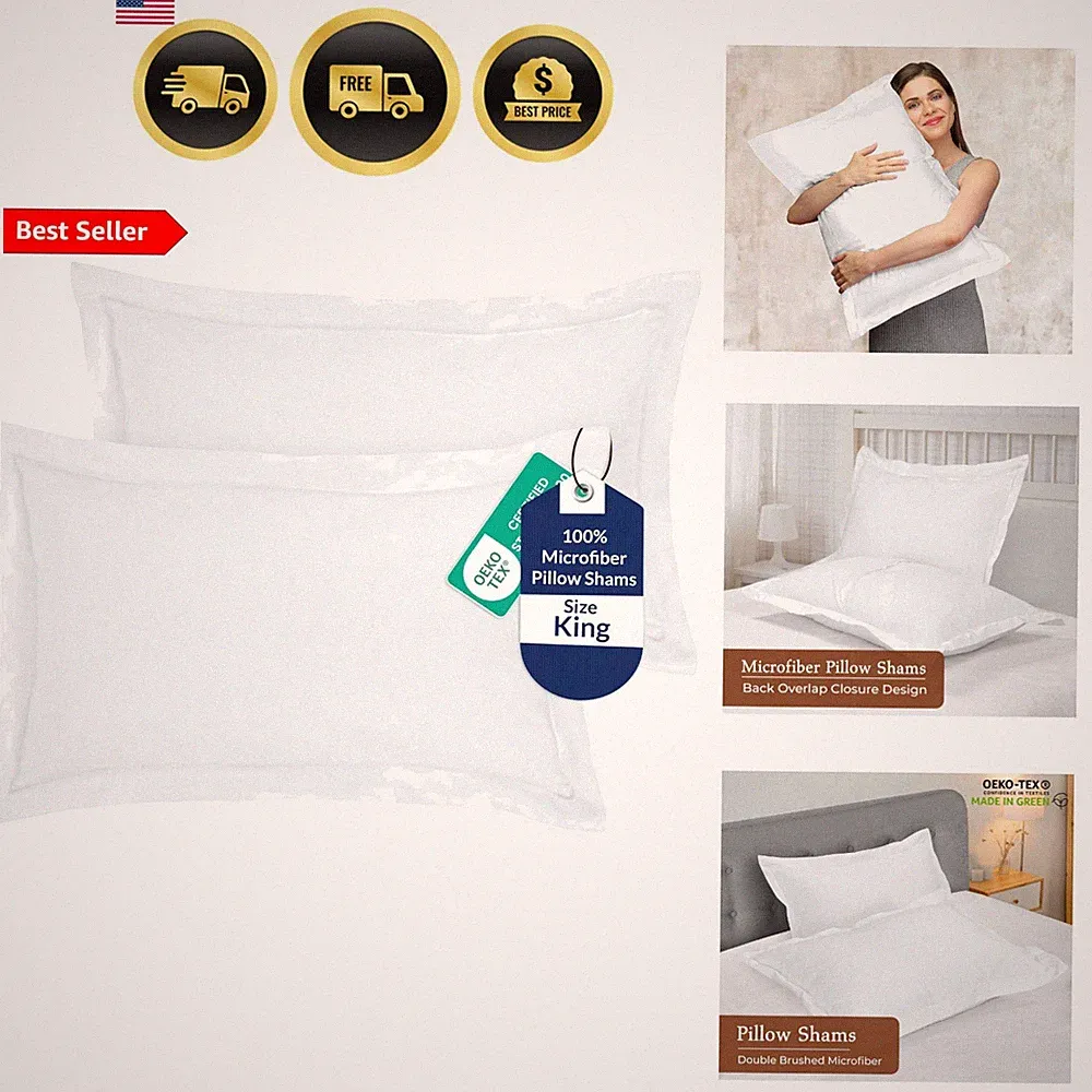 Pillow Shams 2 Pack King Size 20x36 Inch - Brushed 1800 Microfiber - Bed Pill...