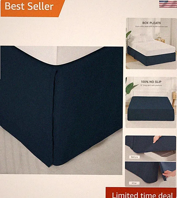 Queen Bed Skirt,15" Drop Pleated Dust Ruffle,Classic Tailored Easy Fit Brushe...