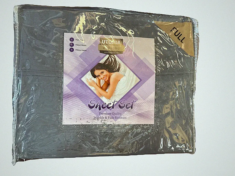 Utopia Bedding 4-Piece Full Sheet Set - Grey Brushed Microfiber - New Sealed