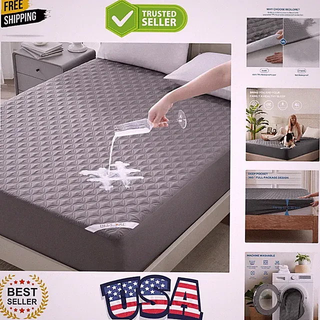 Waterproof Mattress Protector, Noiseless Queen Size Mattress Pad with Deep Po...